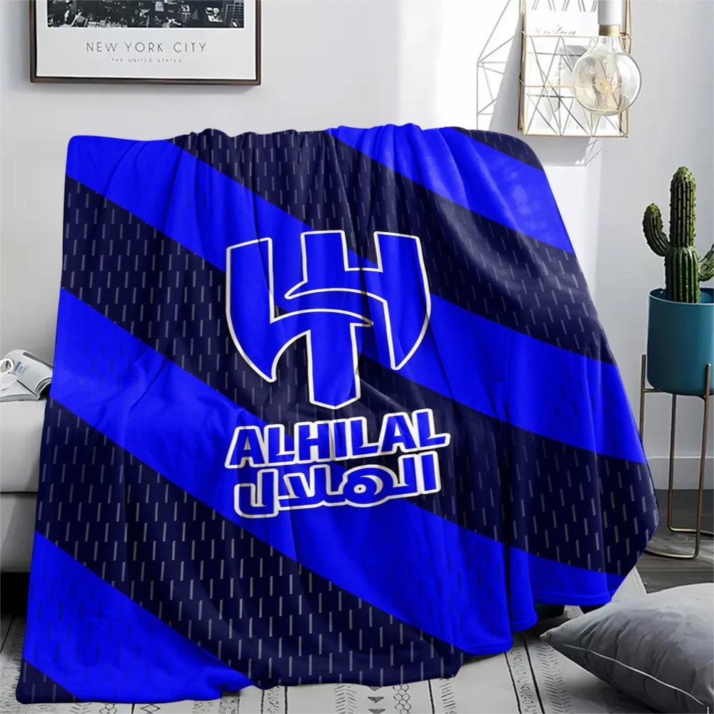1Pc Al-Hilal Saudi Football Club Print Flannel Blanket High Quality Warm Comfortable Cover for All Seasons Perfect for Gifts Home Decor