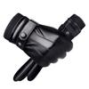 1 Pair Men Gloves Windproof Touch Screen Full Finger Plush Lining Faux Leather Waterproof Anti Skid Gloves for Outdoor