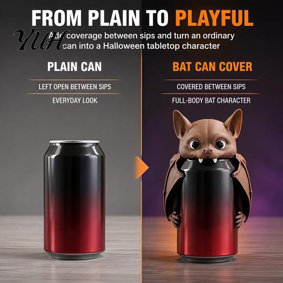 Spooky Party Decorations Bat Can Cover Soda Cap, 3D Printed Dust Beverage Lid for Standard Cans, Outdoor Picnic Drink Caps Reusable Funny Shaped Beer