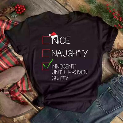 Футболка унисекс Nice Naughty Christmas с рисунком из мультфильмов и буквенным принтом, повседневная, с коротким рукавом и круглым вырезом, летний топ, женская одежда