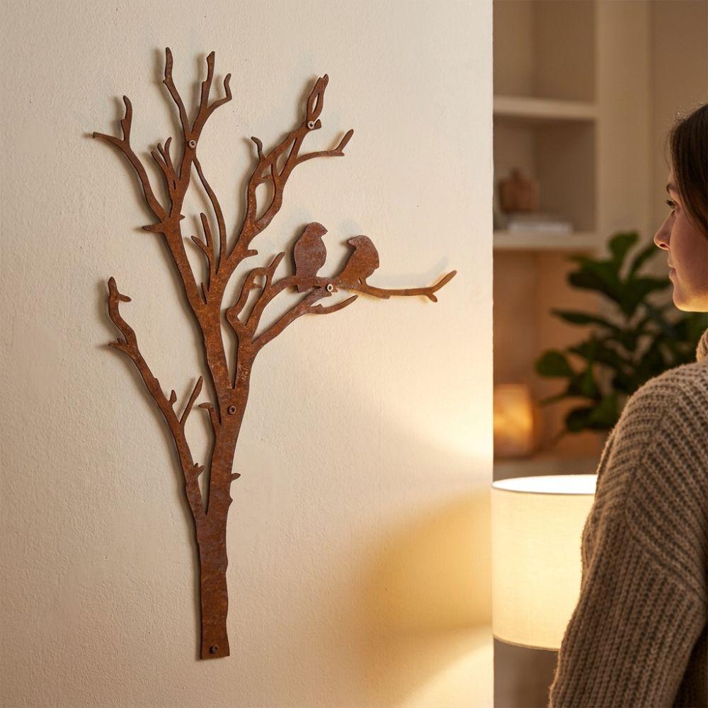 Farmhouse Style Metal Tree Branch Bird Silhouette Decor Garden Fence
