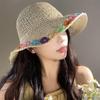 Соломенная шляпа с цветочным узором для женщин, летняя шляпа с большими полями для рыбалки, пляжная шляпа для защиты от солнца и защиты от солнца