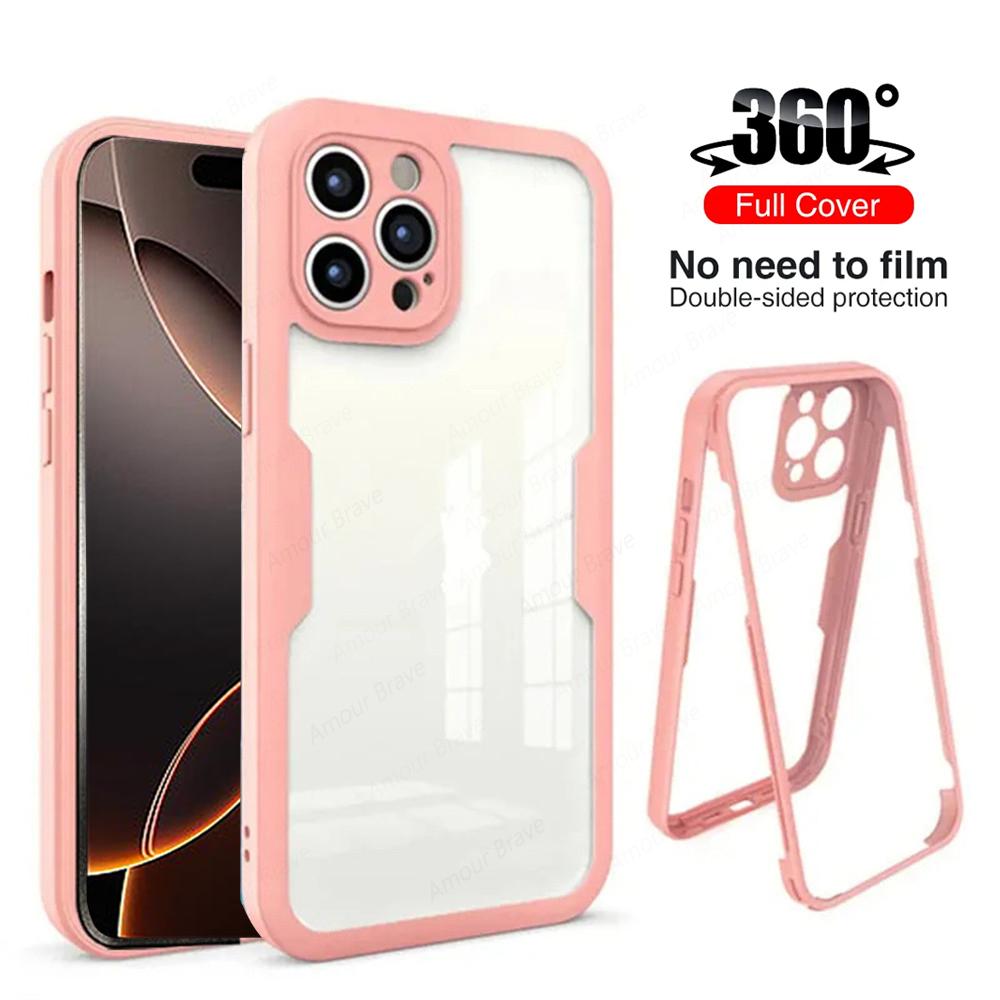 Чехол для iPhone 16 Pro Max 360 Полная защита корпуса спереди и сзади Чехол для телефона для iPhone 15 14 Plus 13 12 11 Pro Max XR Прозрачная крышка