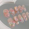 Clear Pink Fake Nails with Flash Glitter Natural-looking Easy to Take on and Apply for Women and Girl Nail Salon