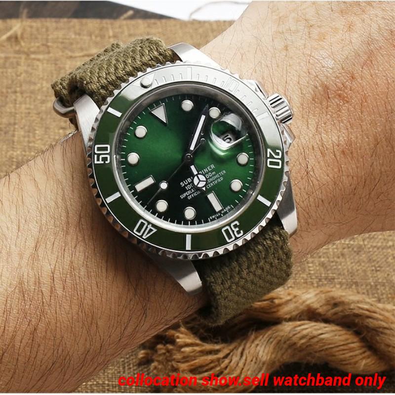 Металлическая пряжка Плетеная ткань Ремешок для часов 20 мм 22 мм Для Rolex water ghost Hamilton Seiko tudor Omega Seamaster 300 холщовый ремешок для часов