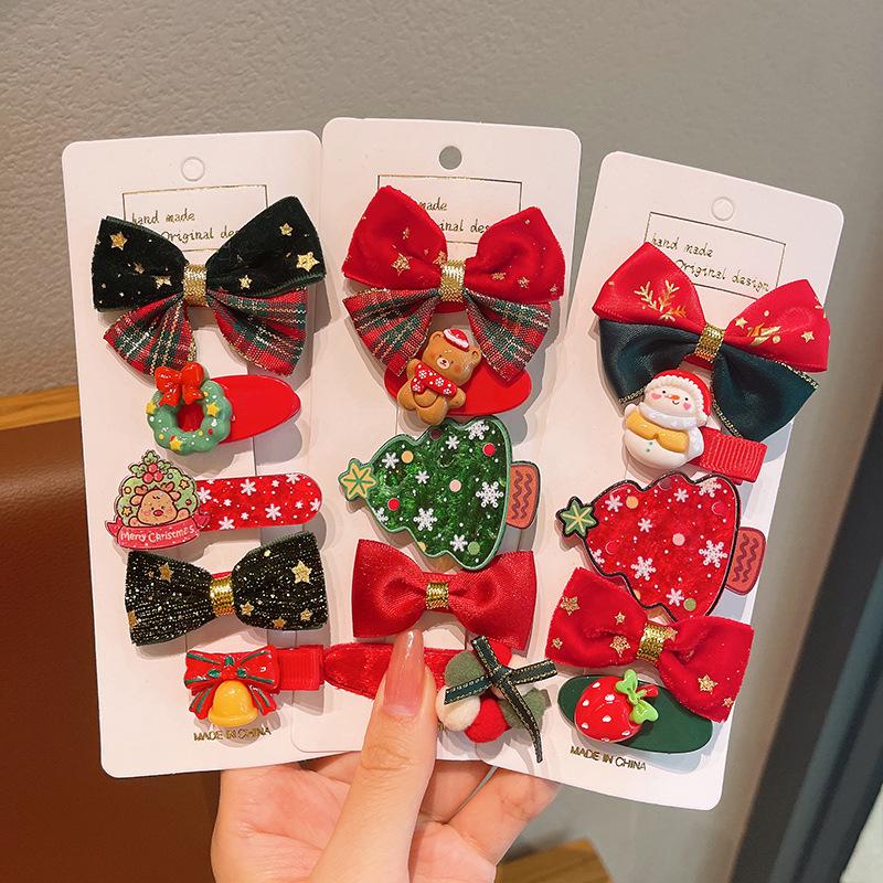 Christmas Hair Accessories Set for Kids: Cute Cartoon Hair Clips & Ties for Little Girls