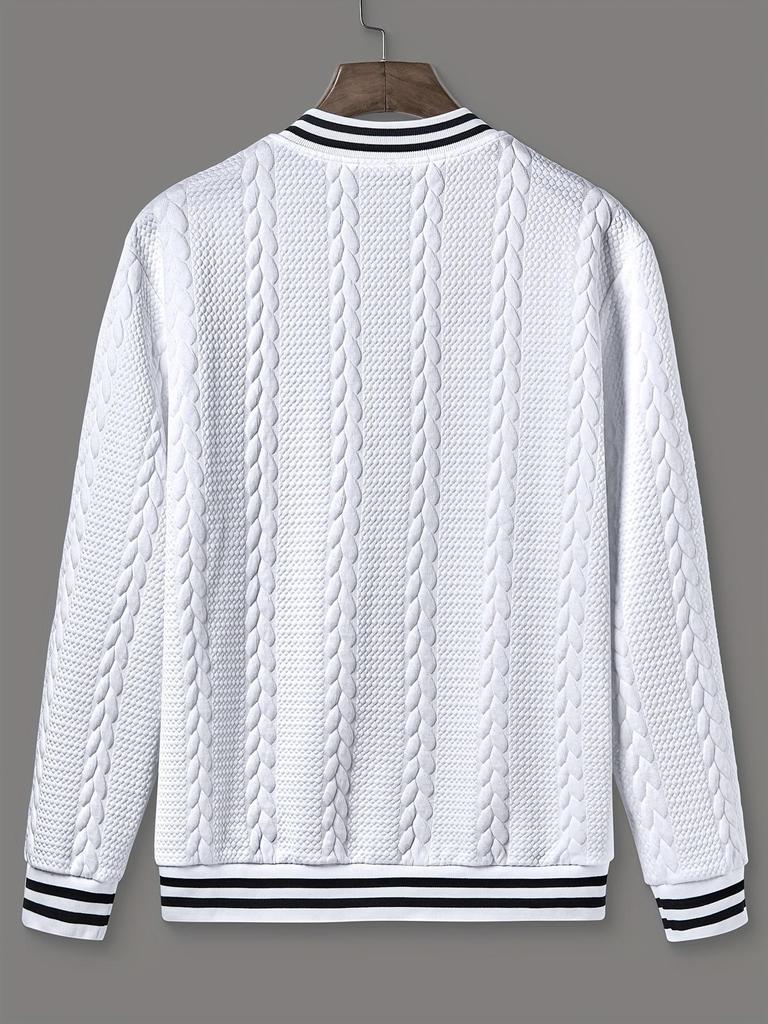 Мужская повседневная куртка для трансграничной торговли 2025: Осень/Зима, Жаккард "Колос пшеницы", Контрастная ребристая длинная sleeves