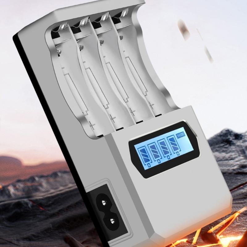 USB Powered 4 Slot AA 3A Battery Charger Fast Charging Slots with LCD Display for 1.2V NiMH NiCD AA 3A Batteries
