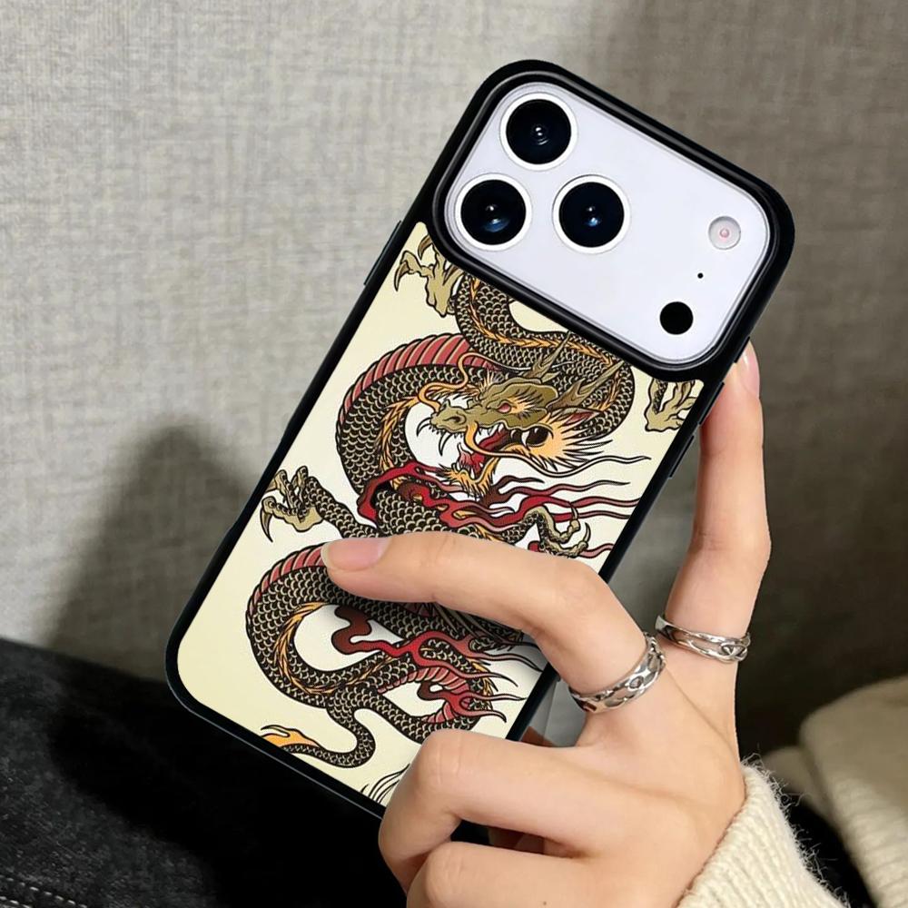 Capa Case for iPhone 17 Air 16 Pro Max 15 Plus 11 13 Mini 14 12 Back Phone Cover Traditional chinese Golden Dragon