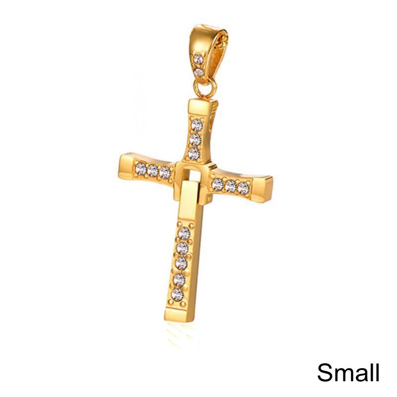 Fast and Furious Cross Necklace Dominic Toretto Cross Rhinestone Pendant Necklace Stainless Steel Necklace for Men Women