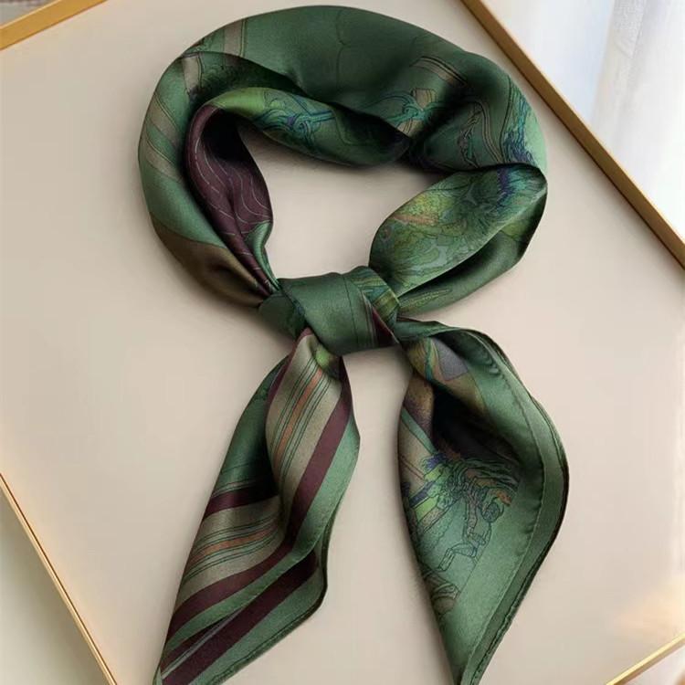 Beach Sunscreen Kerchief Luxury Design Square Scarves Women Popular 70X70CM Silk Hijab The Four Seasons Headscarf