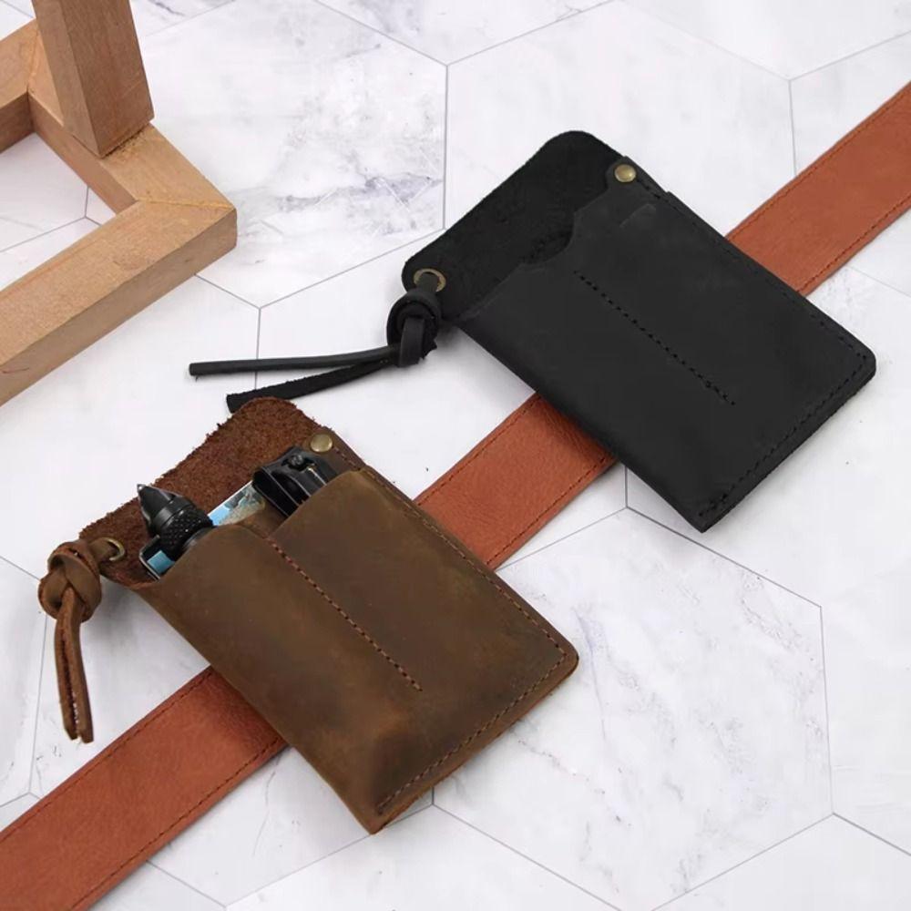 Black/Brown Leather EDC Organizer Genuine Leather EDC Pouch Pocket Outdoor Tool Pouch Multi-Tool