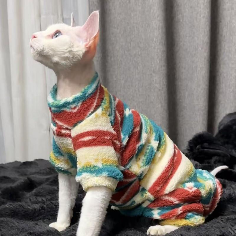 Sphynx Cat Warm Fleece Bodysuit Stretch Thermal Fashion Print Winter Clothes Hairless Cats