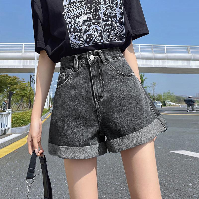 Классические и минималистичные модные универсальные женские летние шорты с завышенной талией, тонкие, большого размера, свободные, A Word, джинсовые шорты, индивидуальность и модность
