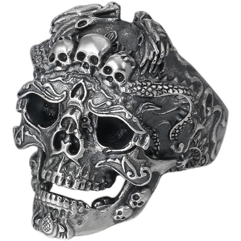 Retro Exaggerated and Domineering Skull Ring Hip-hop Fashion Halloween Men's Open Adjustment Ring