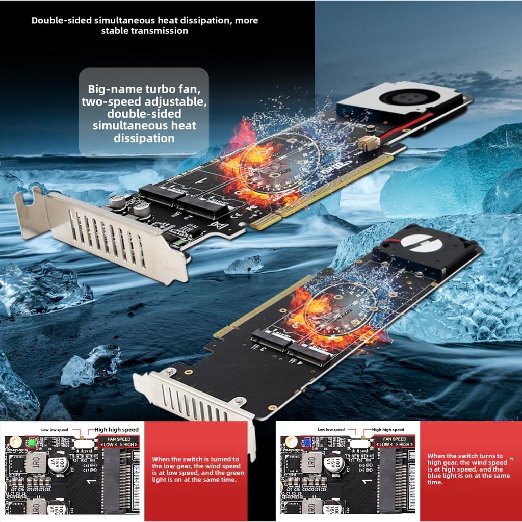 Адаптер-разветвитель PCIeX16 на M.2 M-key NVMEx4SSD для RAID-массива, поддержка 2U сервера