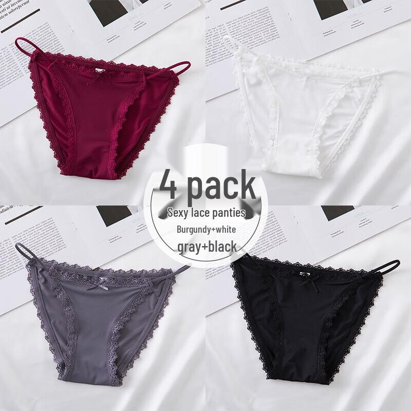 Langshen Женское сексуальное кружевное нижнее белье стринги с низкой посадкой (4-Pack)