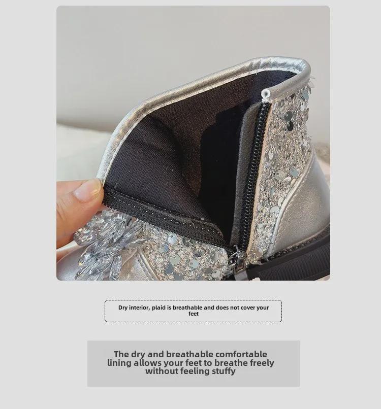 2024 Autumn Winter Crystal Princess Boots for Girls: Korean Style, Medium/Large Sizes, Baby Girls Single Boots