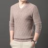 Autumn Winter 100% Sheep Wool Men's Sweater V-Neck Jacquard Smart Casual High Quality Knit Pullovers