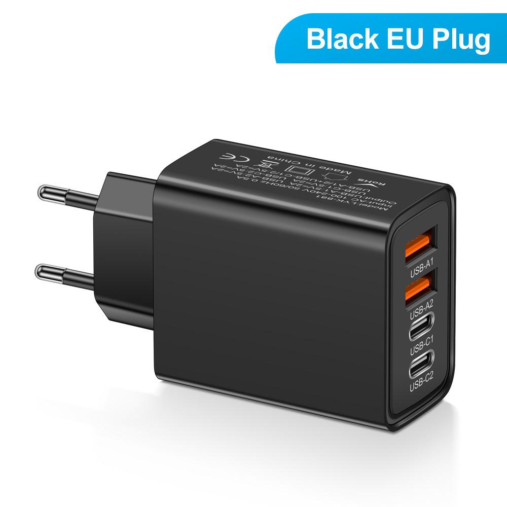 Многопортовое зарядное устройство для путешествий: 2 USB-C PD + 2 USB 2.4A для мобильных устройств
