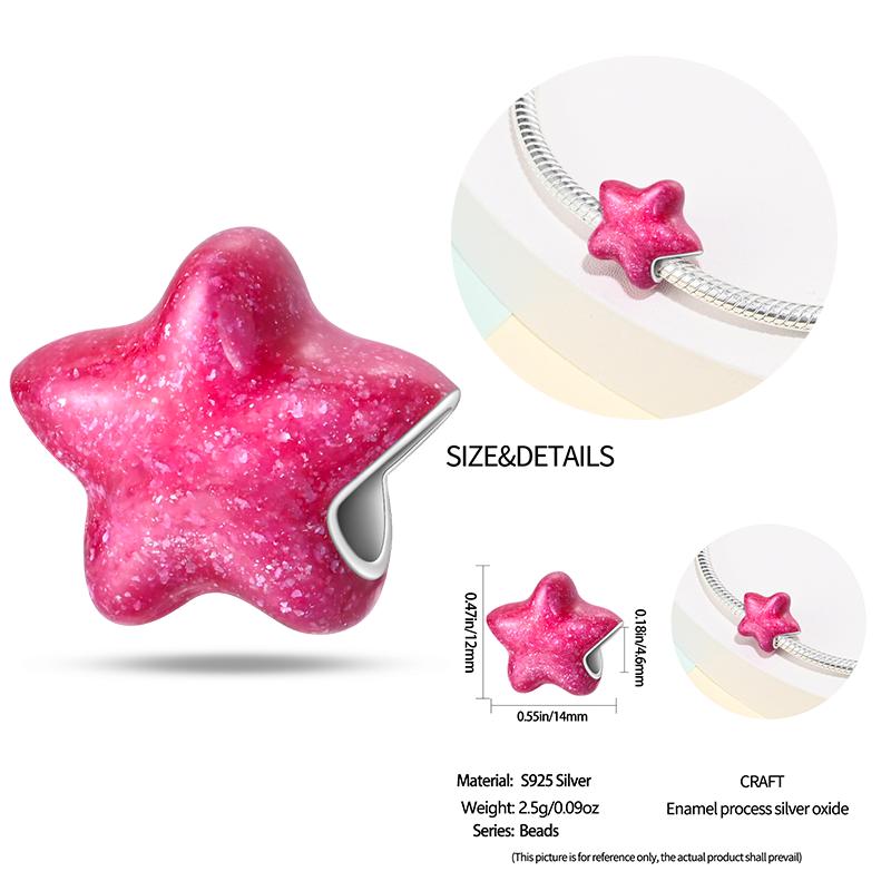 New Copper Bow Star Love Pink Series Charm Beads Suitable For 3Mm Original Bracelet Diy Fashion Jewelry Gift