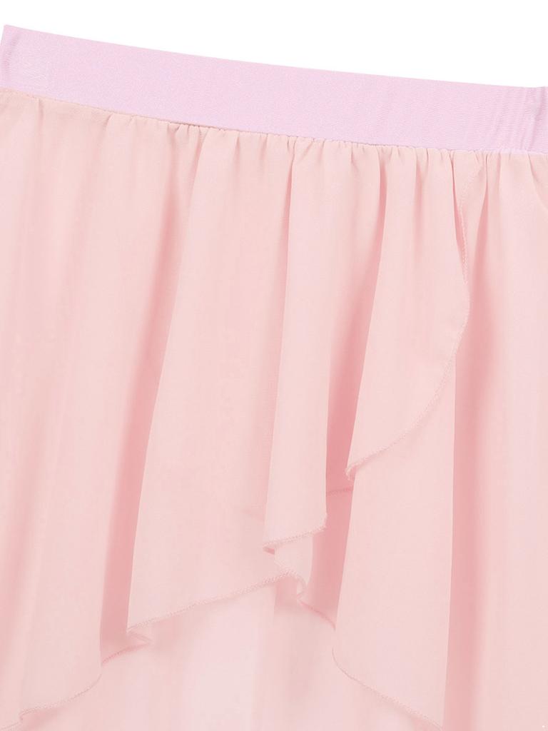 Kids Girls High Low Chiffon Dance Skirt for Lyrical Ballet Latin Jazz Stage Performance