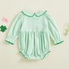 Citgeett Spring St. Patrick's Day Infant Baby Girl Bodysuit Long Sleeve Collar Clover Embroidery Outfit Jumpsuit Clothes