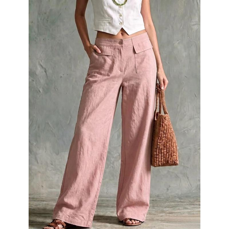 Women S Solid Color Loose Fit Wide Leg Casual Pants