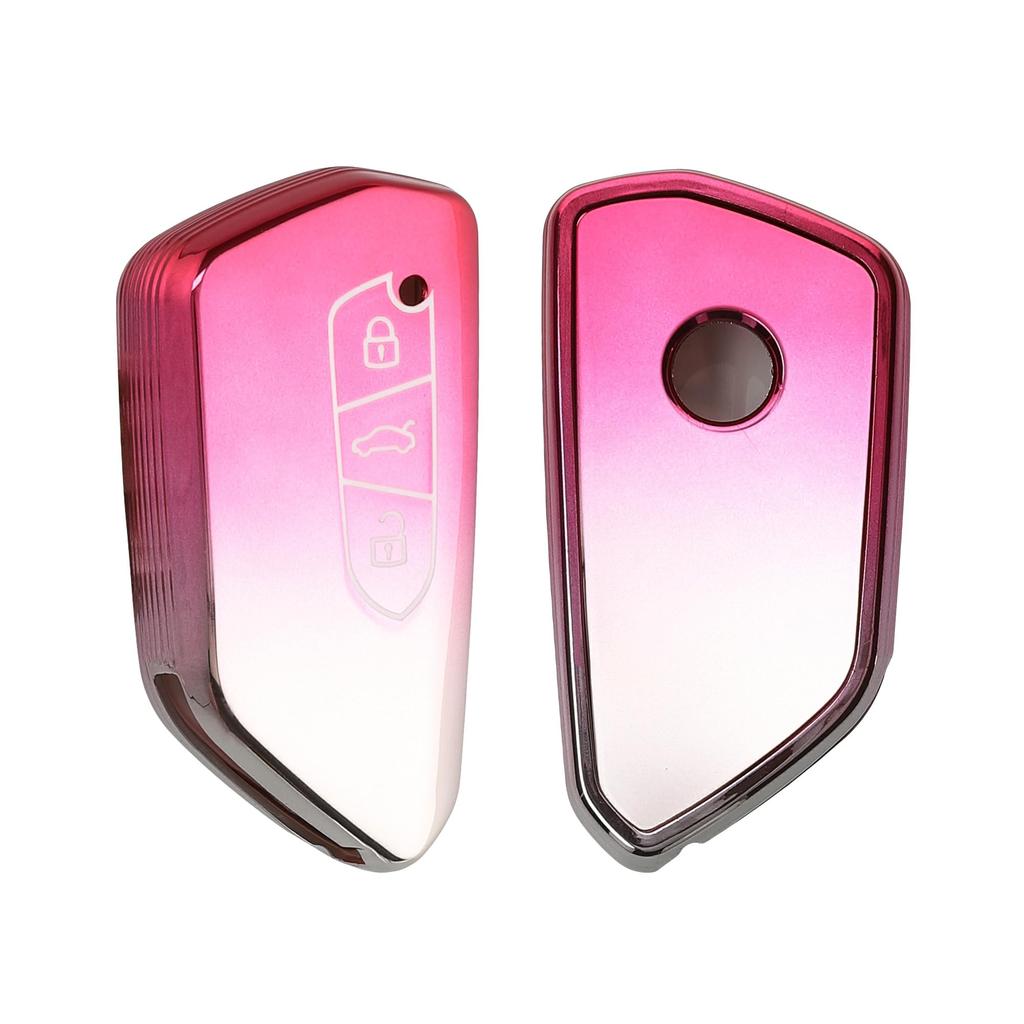 kwmobile Чехол для ключа автомобиля VW Golf 8 с 3 кнопками - Чехол для ключа с глянцевой отделкой TPU - Противоударная защита ключа автомобиля, матовый розовый/серебристый