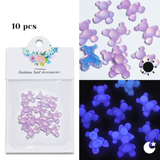 10 шт. Украшения для ногтей, яркие цвета, креативная форма, потрясающий визуальный эффект, невыцветающие светящиеся 3D-медведи, украшения для маникюра