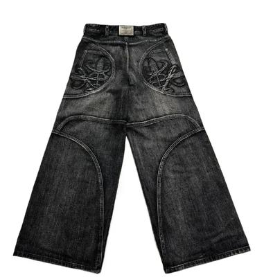 Свободные джинсы в стиле ретро 2020 года с вышитым узором летучая мышь, широкие брюки с высокой талией, джинсовые брюки
