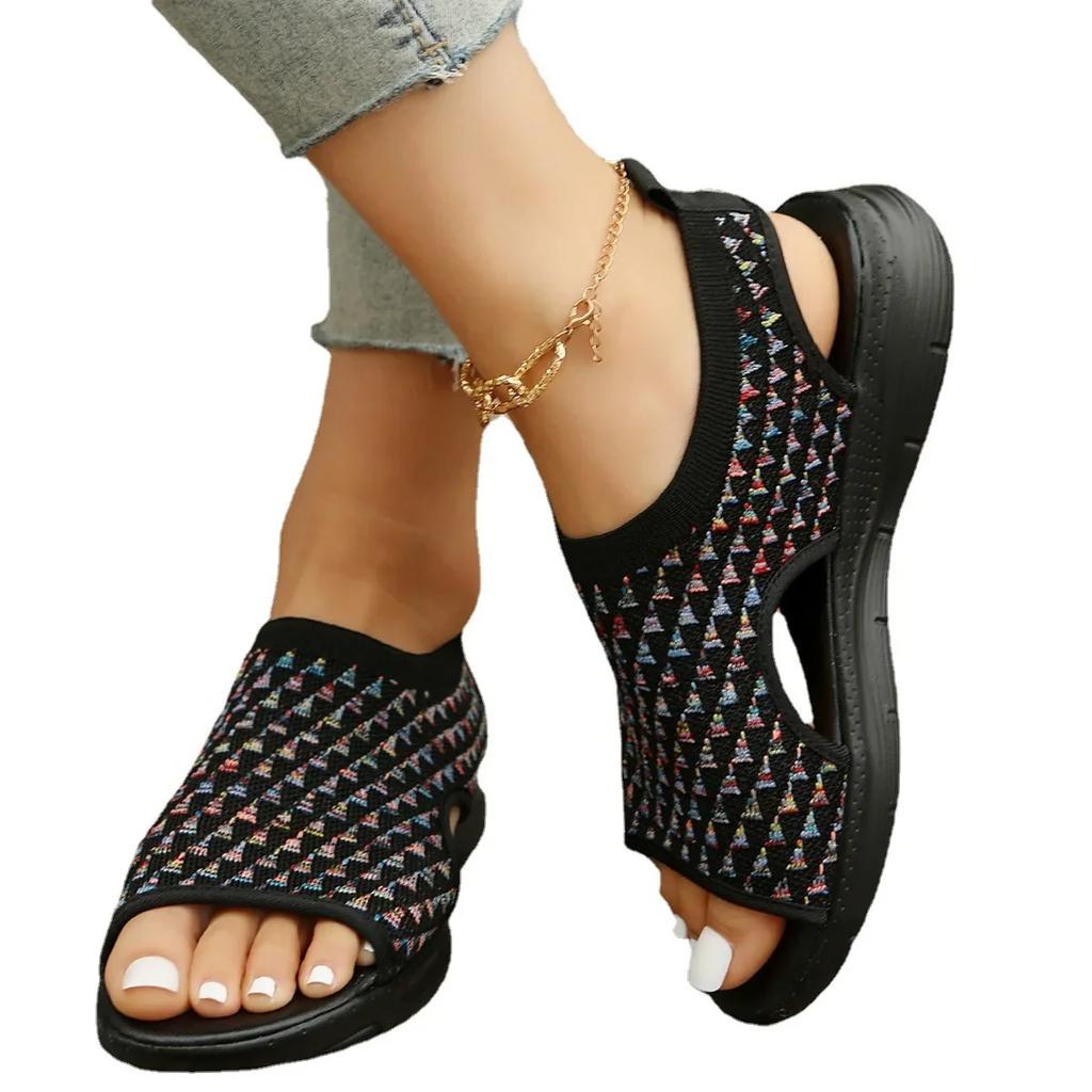 Летняя женская обувь сетчатая трикотажная рыбий рот ретро дышащая большого размера полые слипоны сандалии на платформе Zapatos De Mujer Zapatos