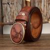 Retro Carved Pattern Trendy Smooth Buckle Belt Men's Genuine Leather First Layer Cowhide Buckle Belt Men's
