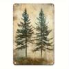 [2D Flat] Mystical Evergreens 2D Tin Painting - Hazy Horizon Design, Ideal for Bathroom, Room, Bar, Field Road Sign Decor, Perfe
