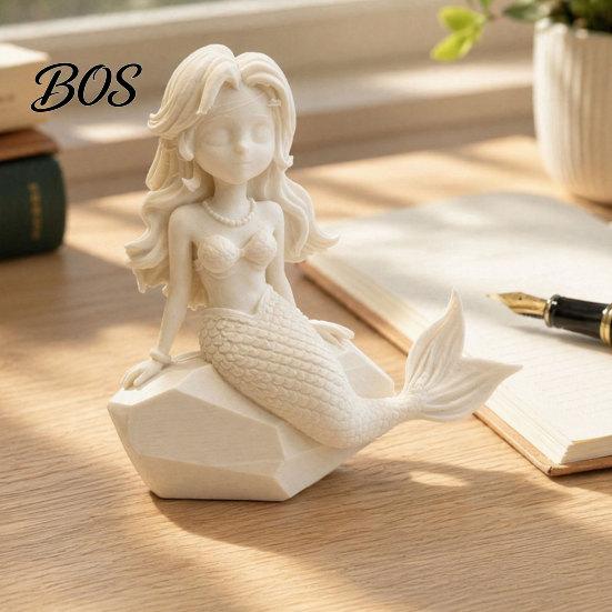 Fade-resistant Home Ornament 3D Printed Mermaid Action Figure, Dark Gothic Style Figurine with Matte Black Finish, Movable Joints Wavy Hair