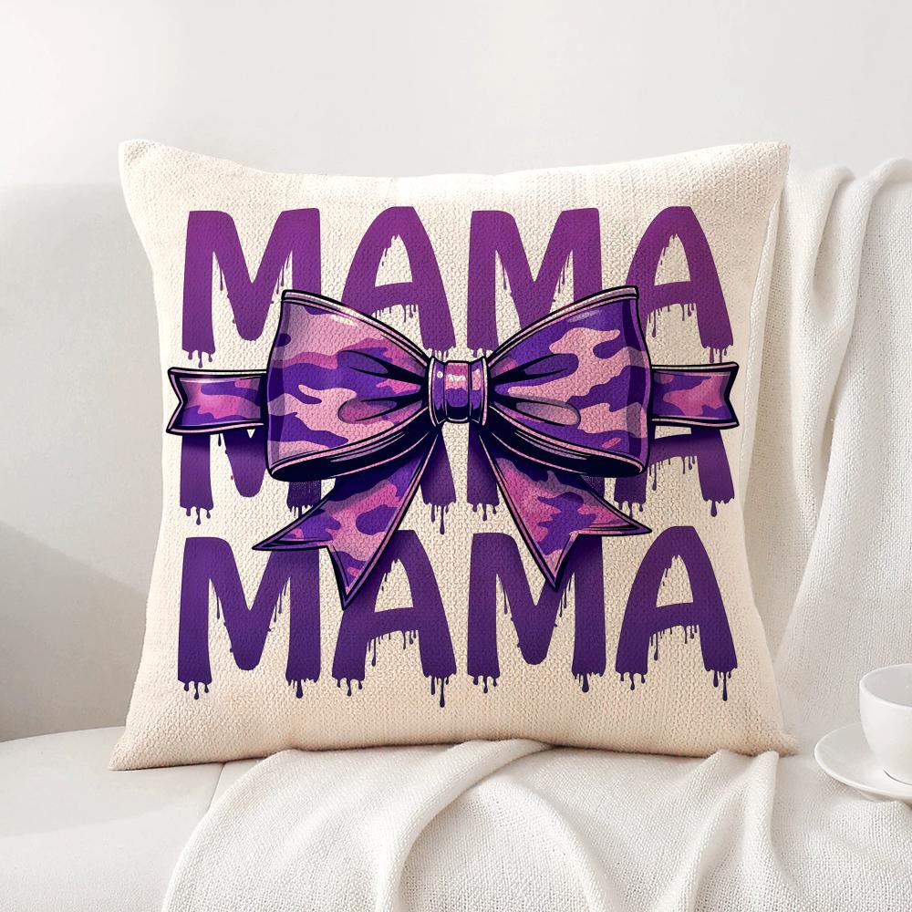 Leopard print with bow mama Cushion Cover Natural Linen Organic Fabric DoubleSided Printing Sofa Home Decor Gift Pillow Cover