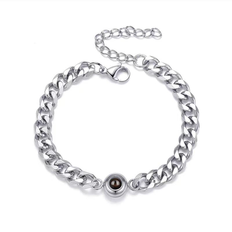 Персонализированный браслет с проекцией 'Я люблю тебя' на 100 языках - Браслет-бенгл из нержавеющей стали с кубинским плетением для мужчин и женщин