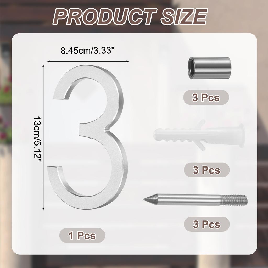 0-9 Floating House Numbers Solid Aluminum Modern Address Number for Outside with Nails Kit for Home Street Office Sign Silver 5"