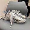 Весенние балетки женские кроссовки на мягкой подошве серебристые туфли