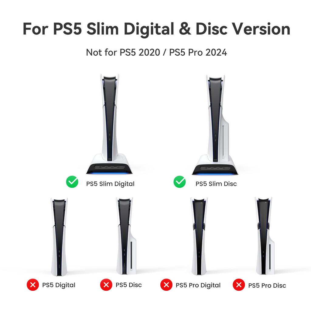 KIWI Design D3 Cooling Stand for PS5 SLIM Vertical Charging Station Controller Charging Stand with RGB Charging 2 Devices Simultaneously 8 Storage