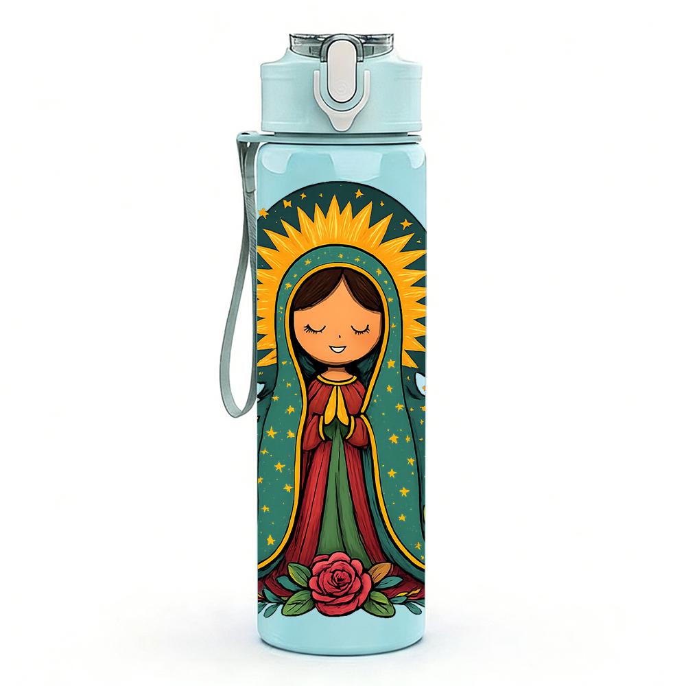 1PC Guadalupe Virgin Portrait 750ml Color Plastic Sports Water Bottle Leakproof Flip Straw Lid For Sports Office Home Use