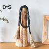 Wood Bead Garland Farmhouse Wall Hanging Decoration DIY Rustic Tassel Boho Bead String Ornament for Plant Pots Candle Holders