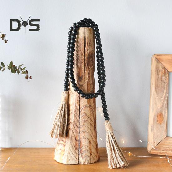 Wood Bead Garland Farmhouse Wall Hanging Decoration DIY Rustic Tassel Boho Bead String Ornament for Plant Pots Candle Holders