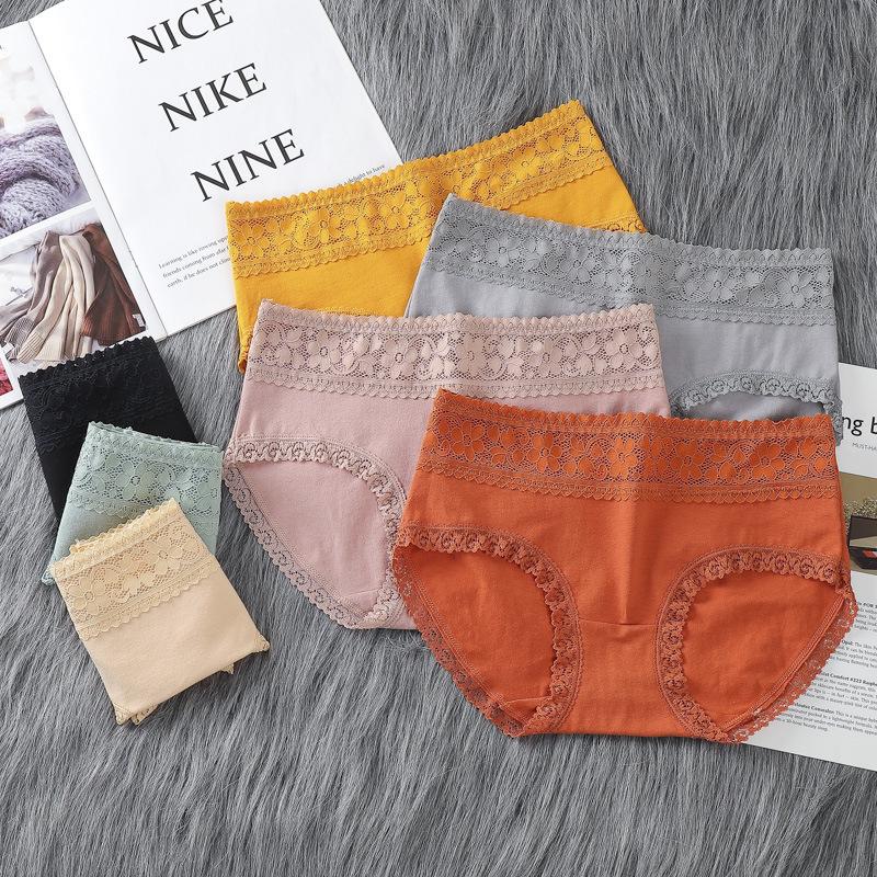 Дышащее женское нижнее белье из чистого хлопка, приятное для кожи, со средней талией, однотонное, сексуальное, кружевное, удобные женские трусики с треугольными чашечками
