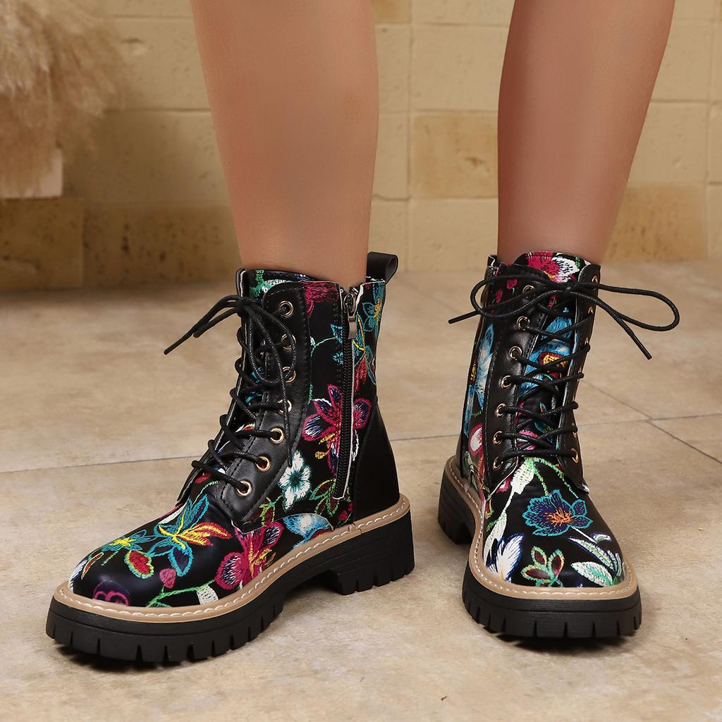 Печатные высокие повседневные на шнуровке с круглым носком для осени и зимы, низкие, европейские и американские, большого размера, новые ботинки Мартина