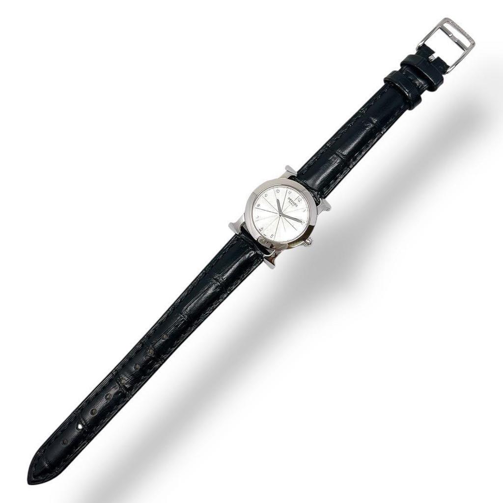 Б/у Hermes HERMES H Watch Rondo HR1.210 Светло-серебристый циферблат Кожаный ремешок Кварцевые женские часы
