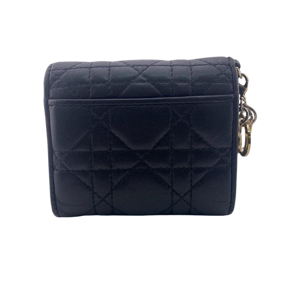 Dior Compact wallet Canage lambskin Lady Dior Tri-fold wallet black lambskin Used