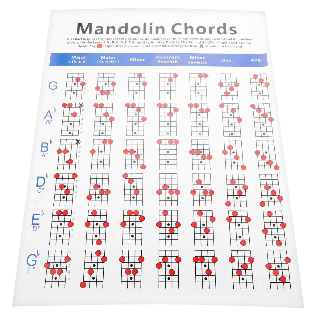 Practical Mandolin Chord Chart Fretboard Notes Coated Paper for Beginners Adult Kid