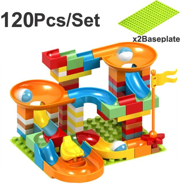 90-200PCS DIY Assembly Marble Race Run Big Block Construction Building Blocks Funnel Slide Bricks Educational Toys For