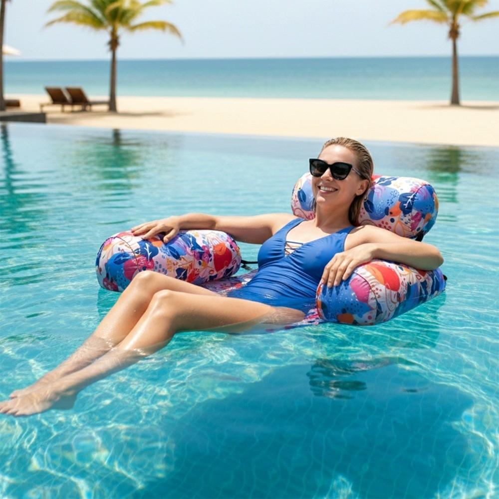 Fabric Cover Inflatable Pool Float Leaves Pattern Swim Floating Raft Water Hammock  Party Toy
